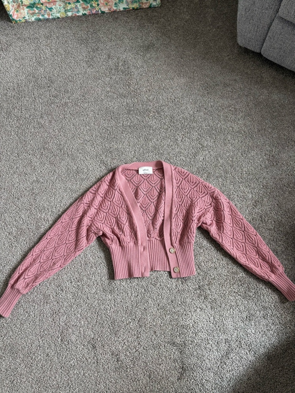 Aritzia Cropped Pink Knit Cardigan Sweater